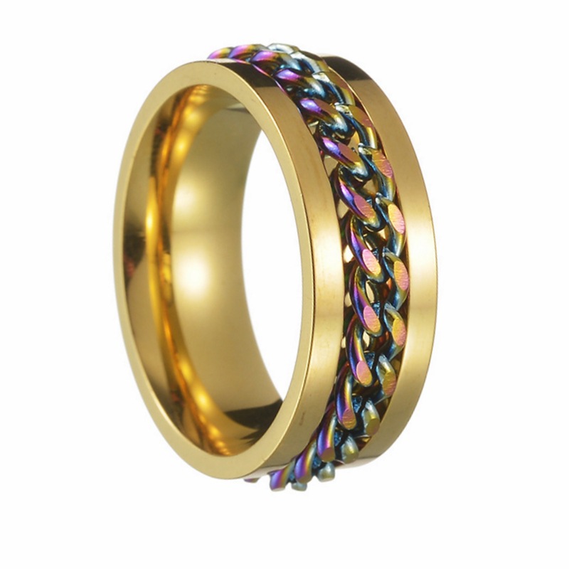 Fashion Gold + Color Stainless Steel Chain Men's Ring
