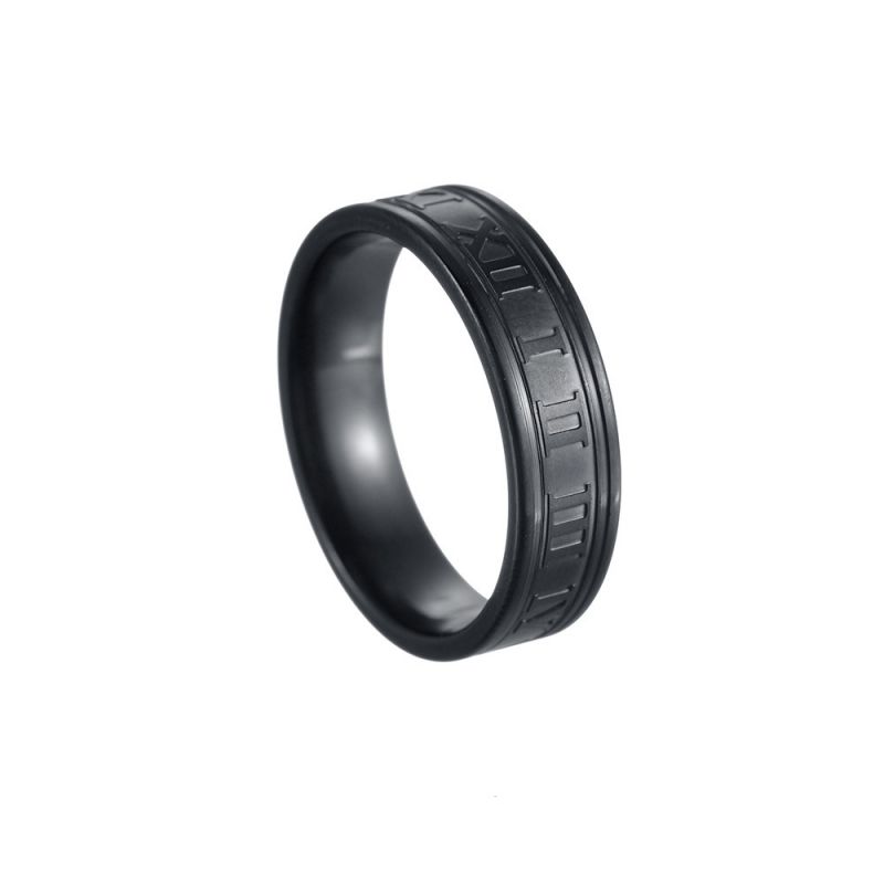 Fashion Black Roman Numeral Men's Titanium Steel Ring