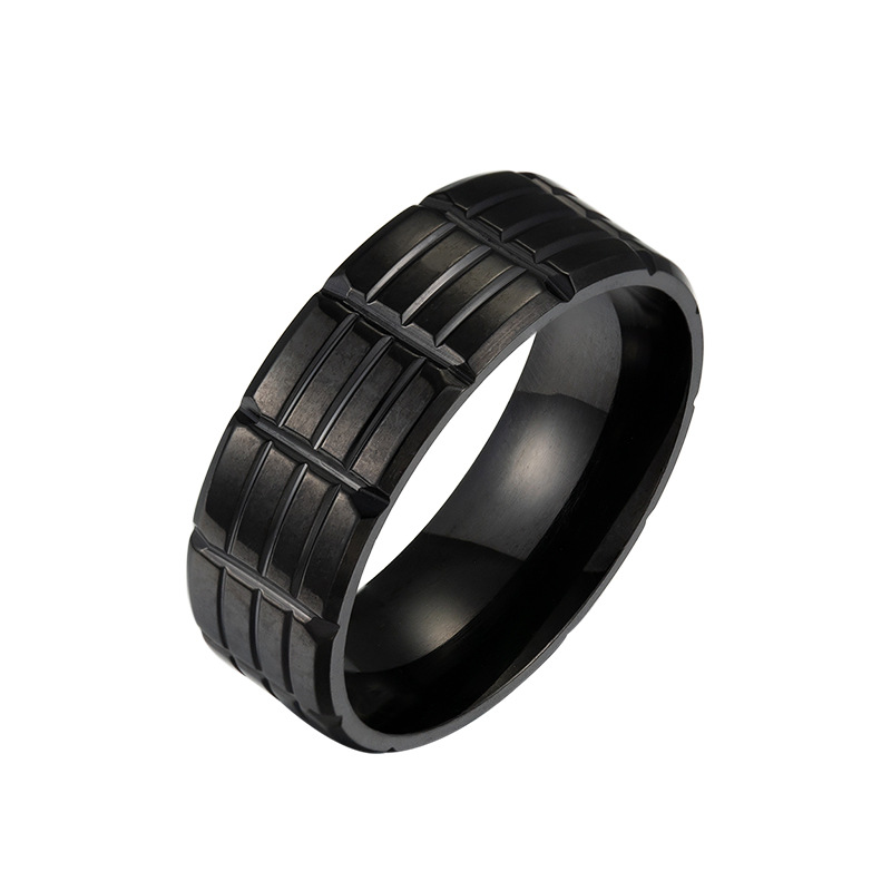Fashion Black Stainless Steel Pattern Men's Ring
