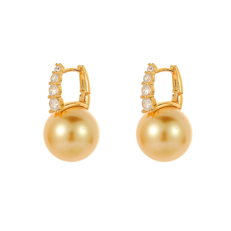 Fashion Champagne Gold Pearl Earrings Metal Diamond And Pearl Earrings