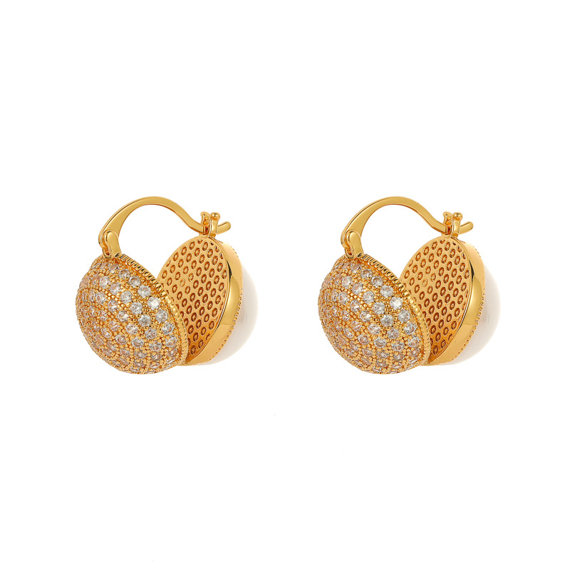 Fashion Ab Face Pearl Earrings Gold-plated Metal Round Earrings With Diamonds