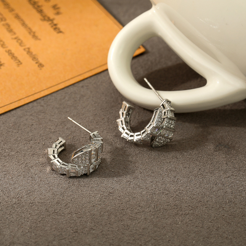 Fashion Silver Earrings Metal Diamond Snake Earrings