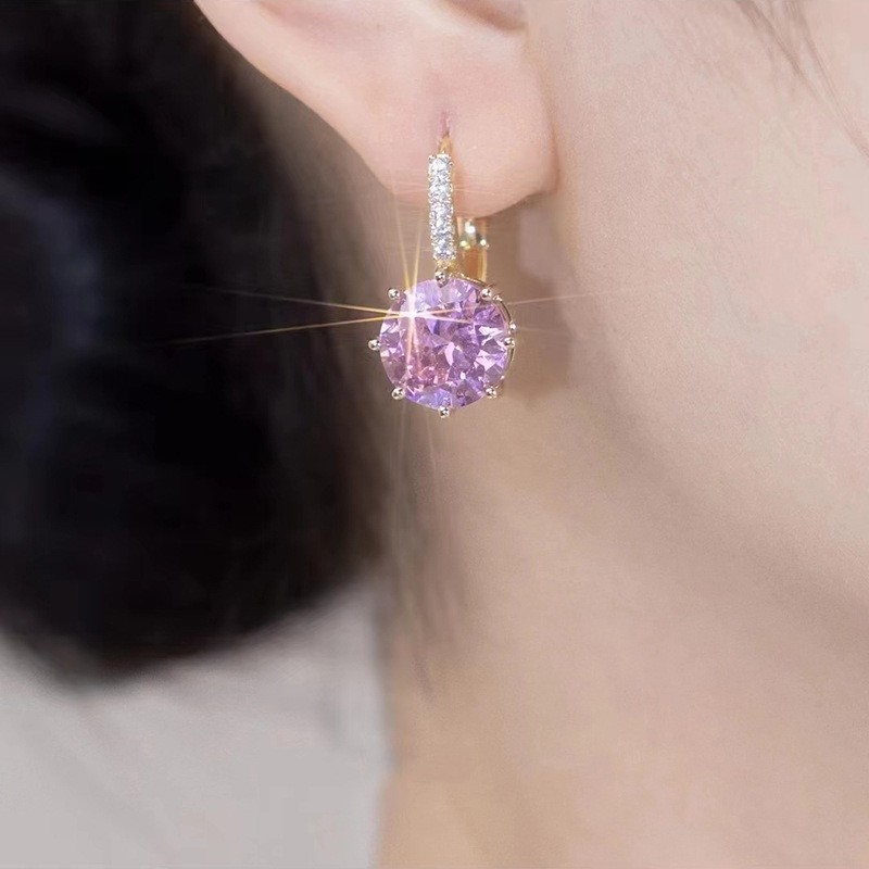 Fashion Micropaved Purple Zircon Earrings Metal Diamond Round Earrings