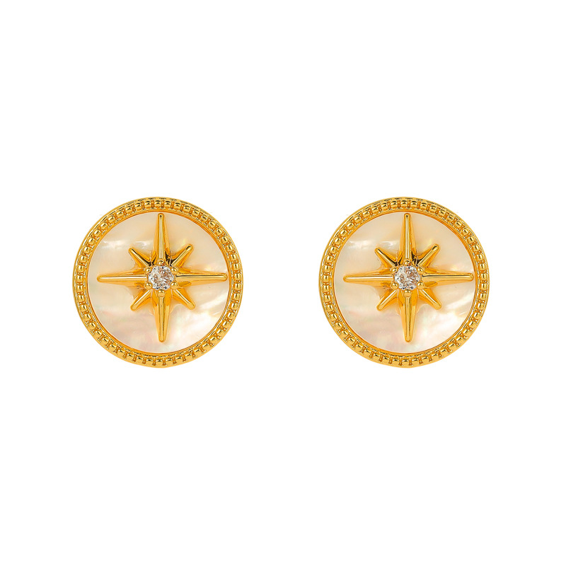 Fashion Eight-pointed Star Mother-of-pearl Earrings Metal Diamond Eight-pointed Mother-of-pearl Earrings