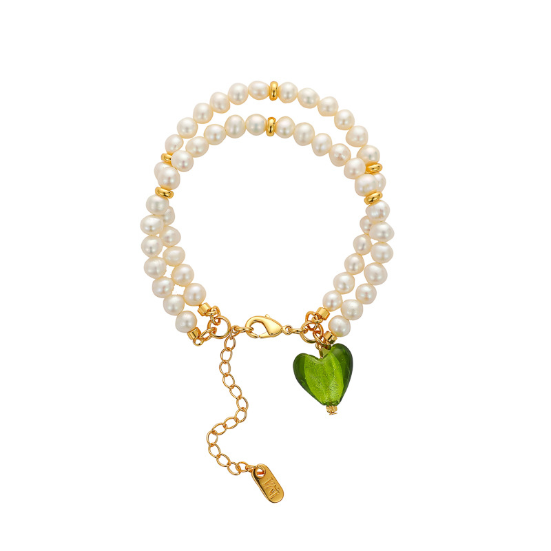 Fashion Freshwater Pearl Double Layer Bracelet Pearl Beaded Love Bracelet