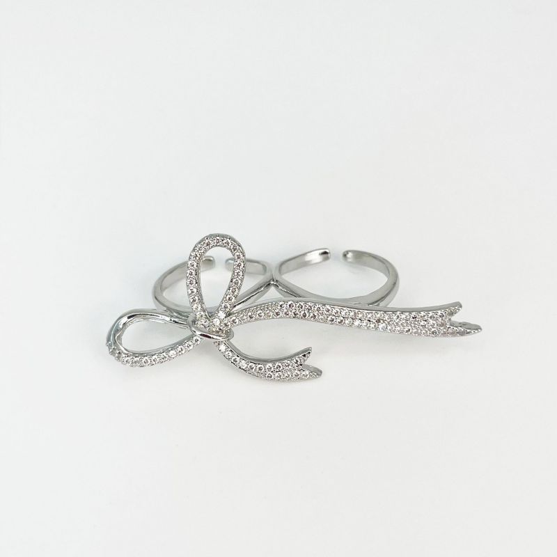 Fashion Silver Copper And Diamond Bow Open Ring