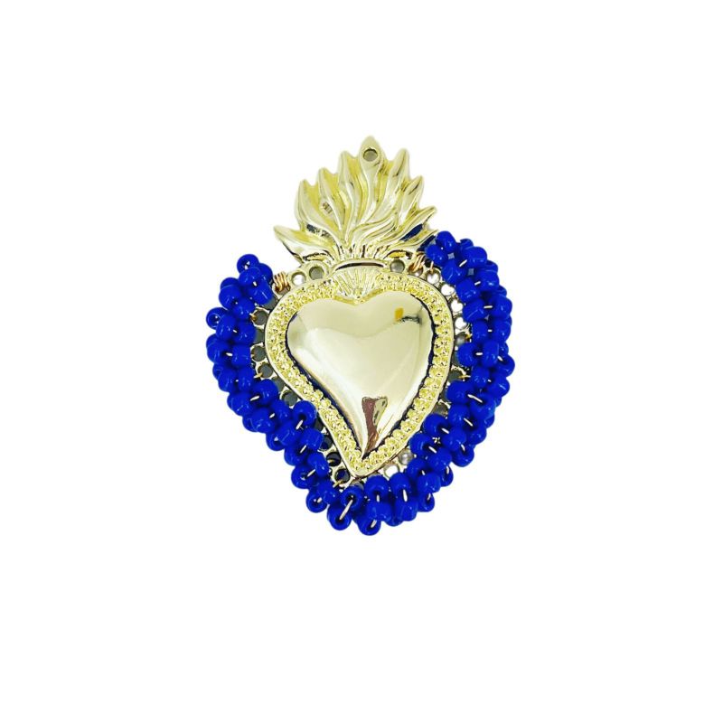 Fashion Blue Braided Rice Beads And Diamond Love Pendant
