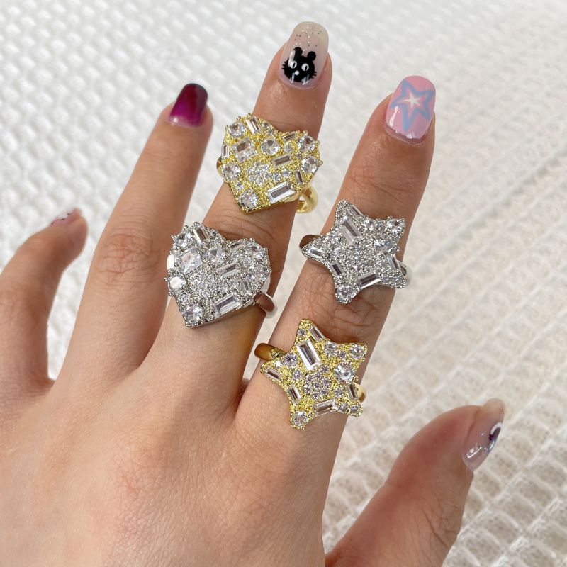 Fashion Silver Stars Copper Diamond Star Ring