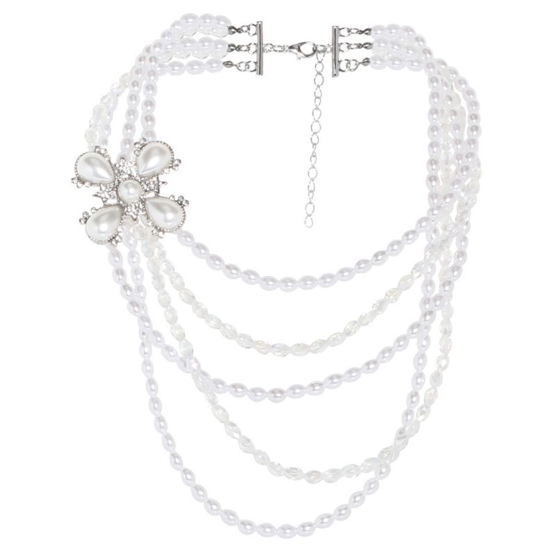 Fashion White Pearl Beaded Diamond Multi-layered Necklace