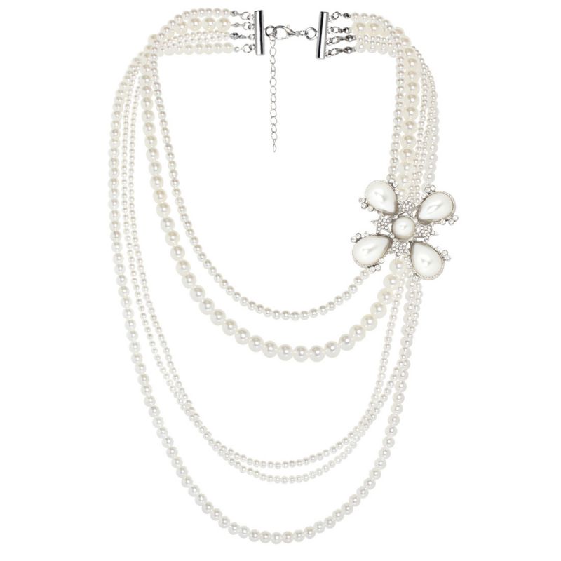 Fashion White Pearl Beaded Multi-layered Necklace