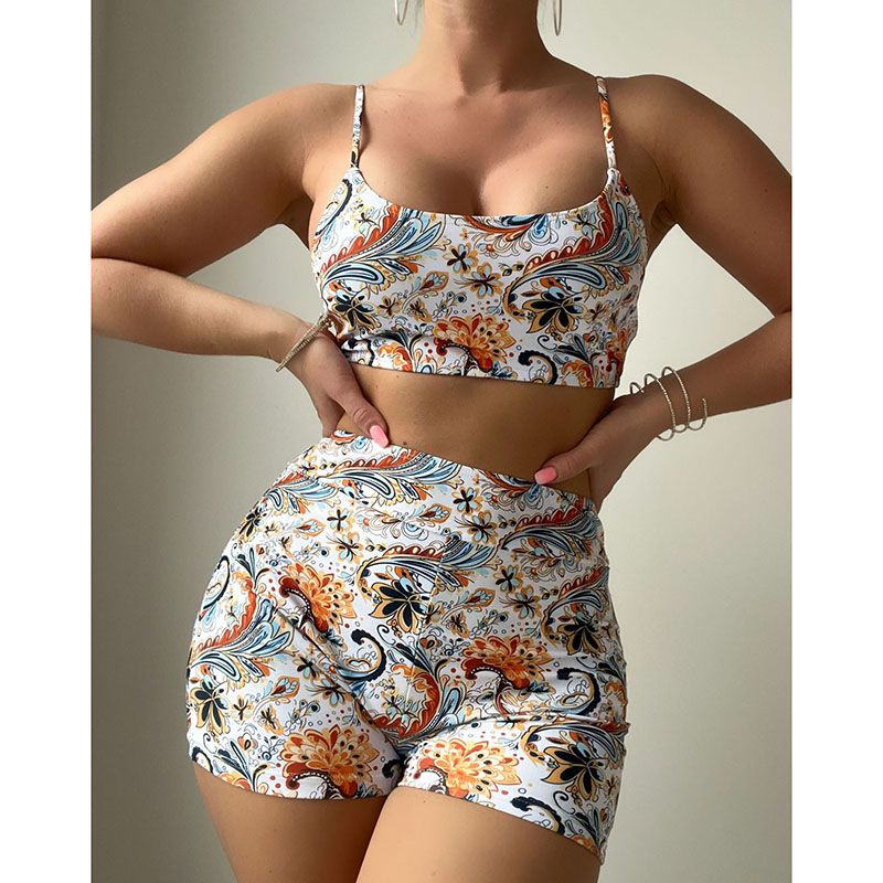 Fashion Color Polyester Printed Boxer Swimsuit