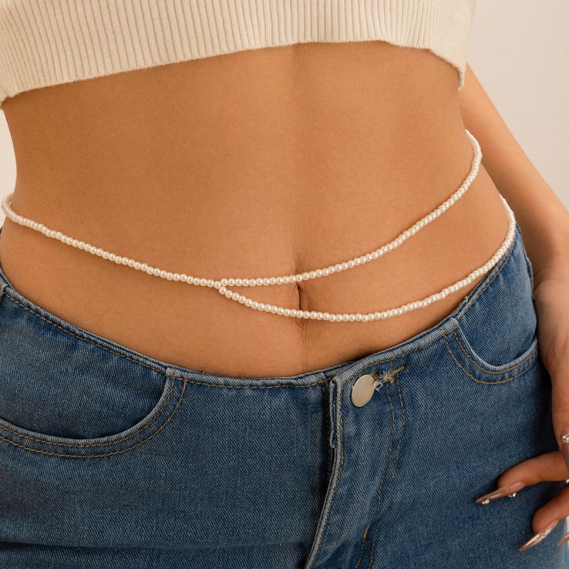Fashion White Double Layer Beaded Body Chain