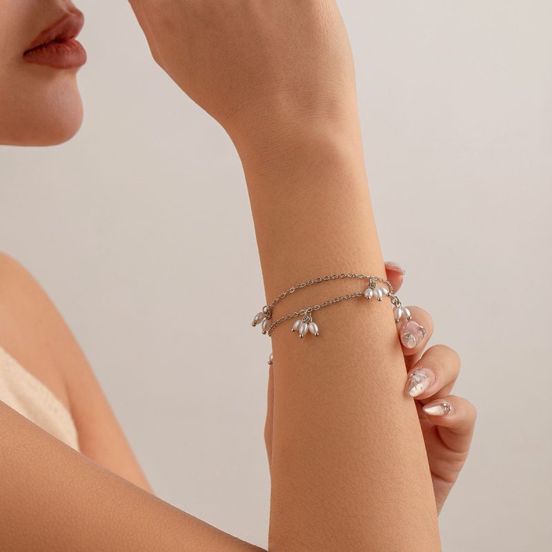 Fashion 4# Pearl Double Layer Bracelet