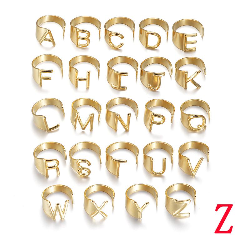 Fashion Golden Z Titanium Steel 26 Letter Open Ring