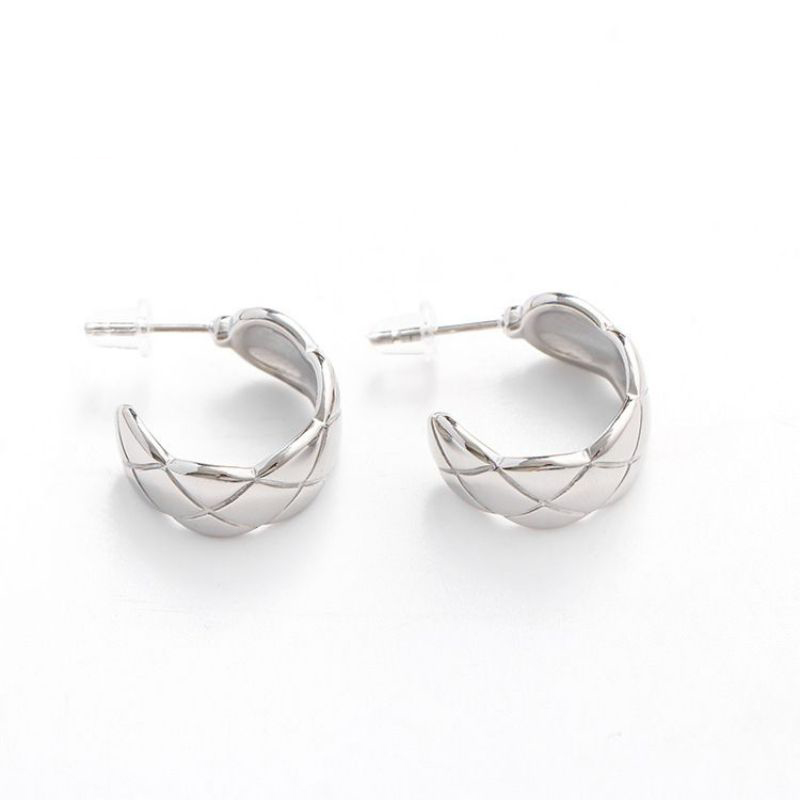 Fashion Steel Color Stainless Steel Diamond C-shaped Earrings