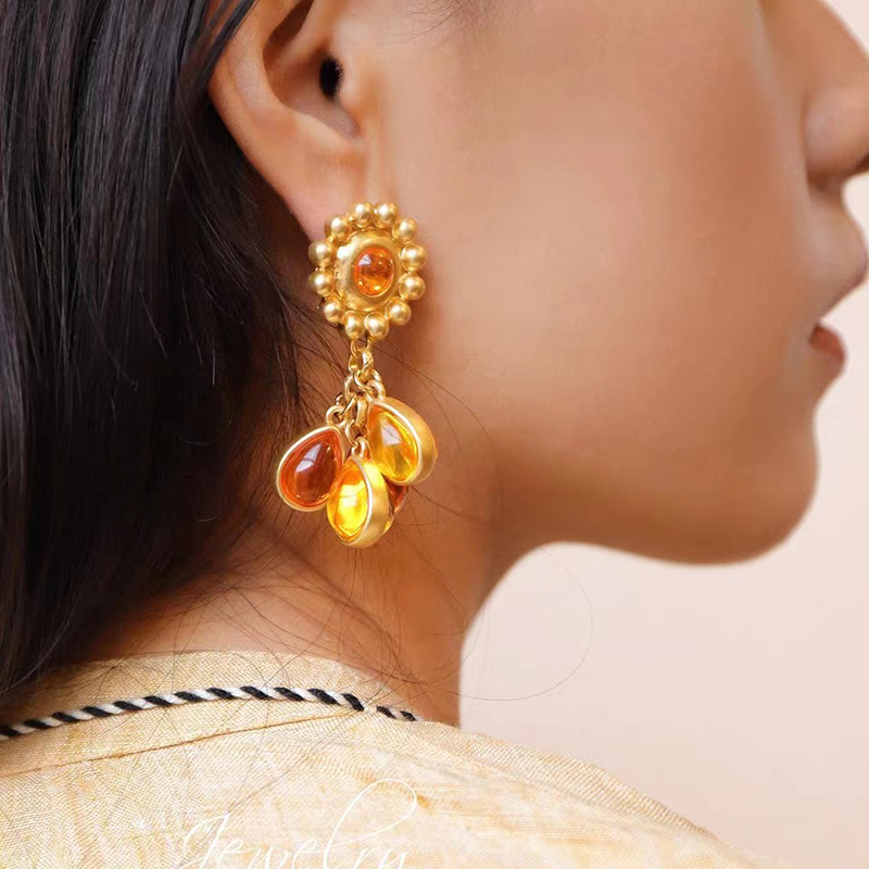 Fashion Gold Geometric Glass Earrings