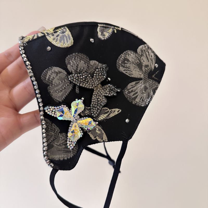Fashion Black Butterfly Geometric Diamond Butterfly Leopard Face Mask