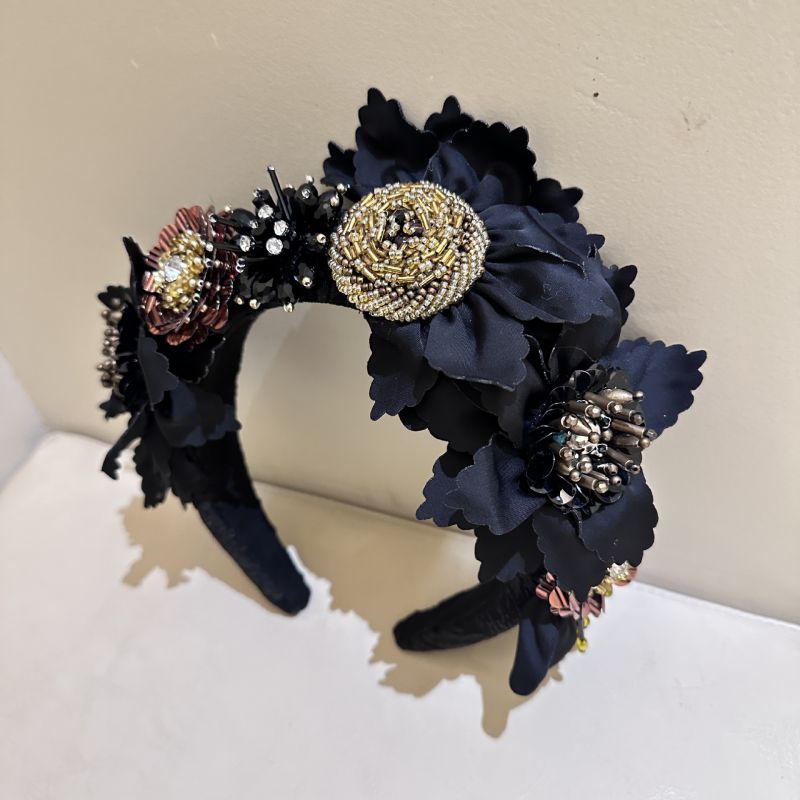 Fashion Black Geometric Diamond Fabric Flower Headband