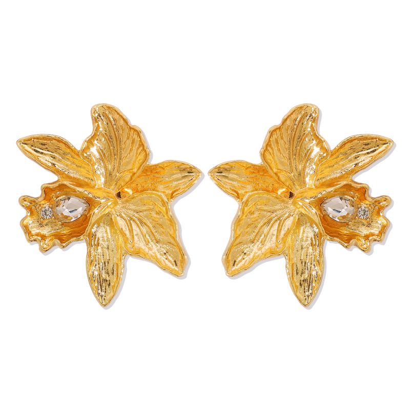 Fashion Gold Metal Floral Stud Earrings