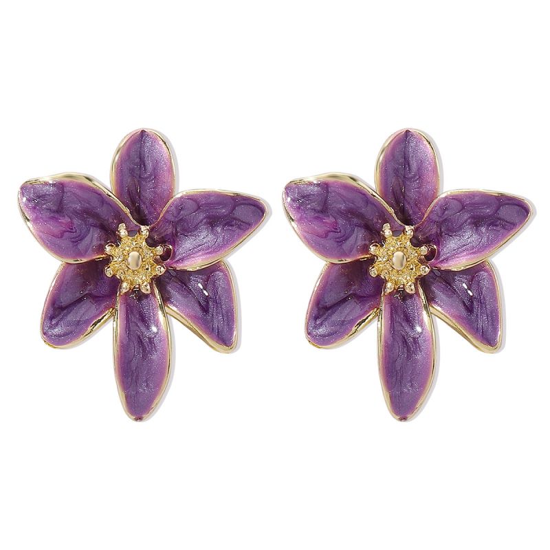 Fashion Purple Alloy Oil Dripping Flower Earrings