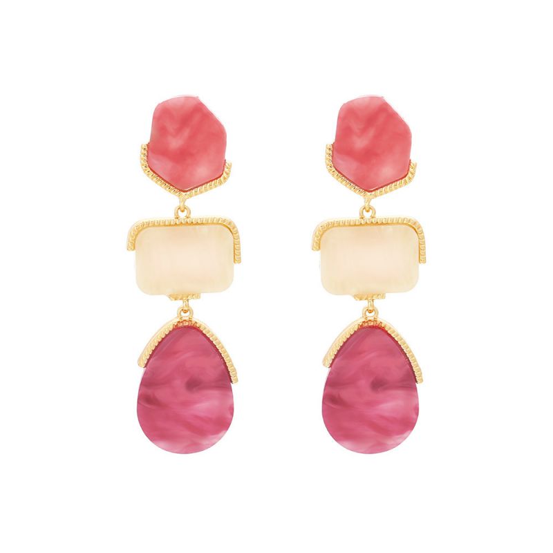 Fashion Rose Red Acetate Color Block Drop Earrings
