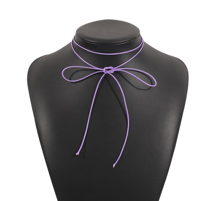 Fashion Purple Wax Braided Bow Necklace