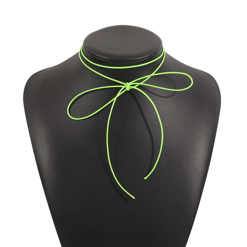 Fashion Fluorescent Green Wax Braided Bow Necklace