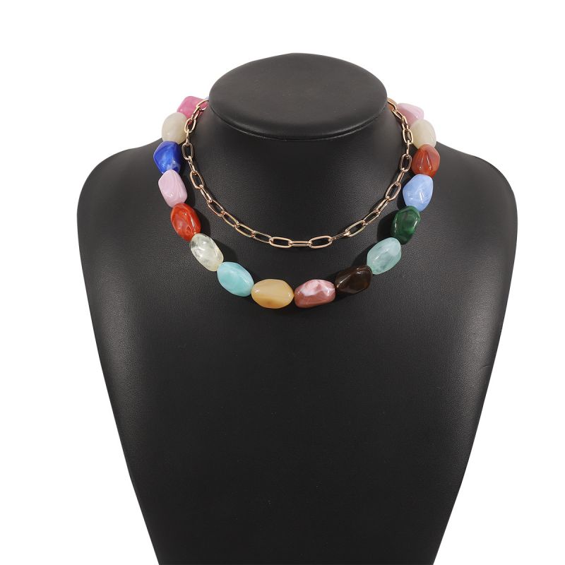 Fashion Color Resin Beaded Double Layer Necklace