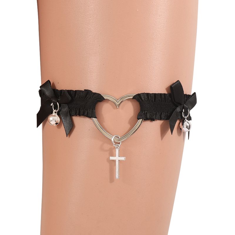 Fashion Black Lace Bow Love Cross Leg Ring