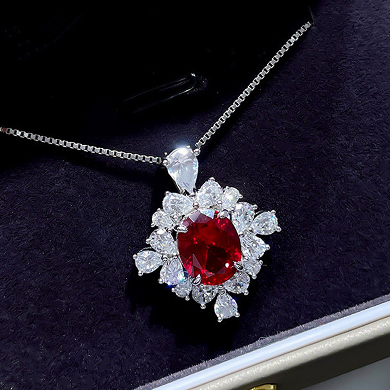Fashion Red Copper Diamond Sunflower Necklace
