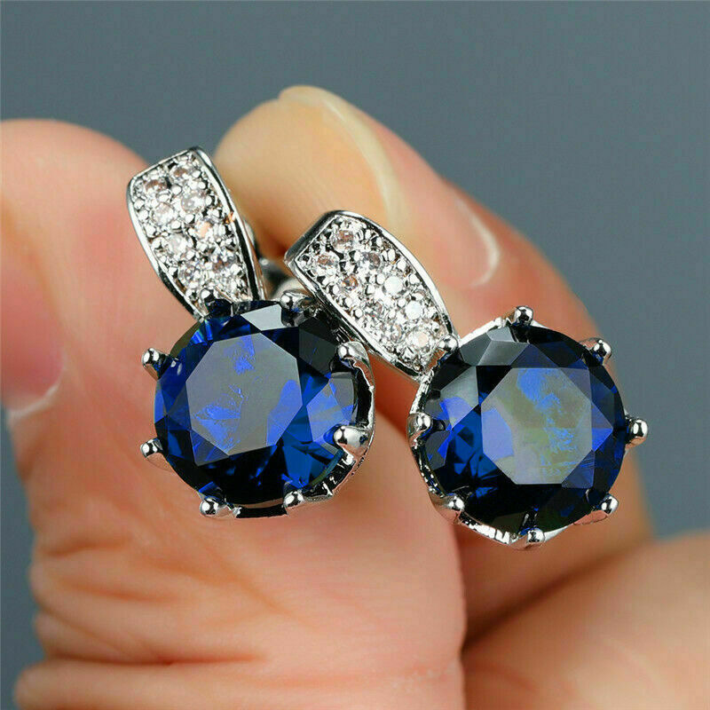 Fashion Blue Copper Diamond Round Earrings