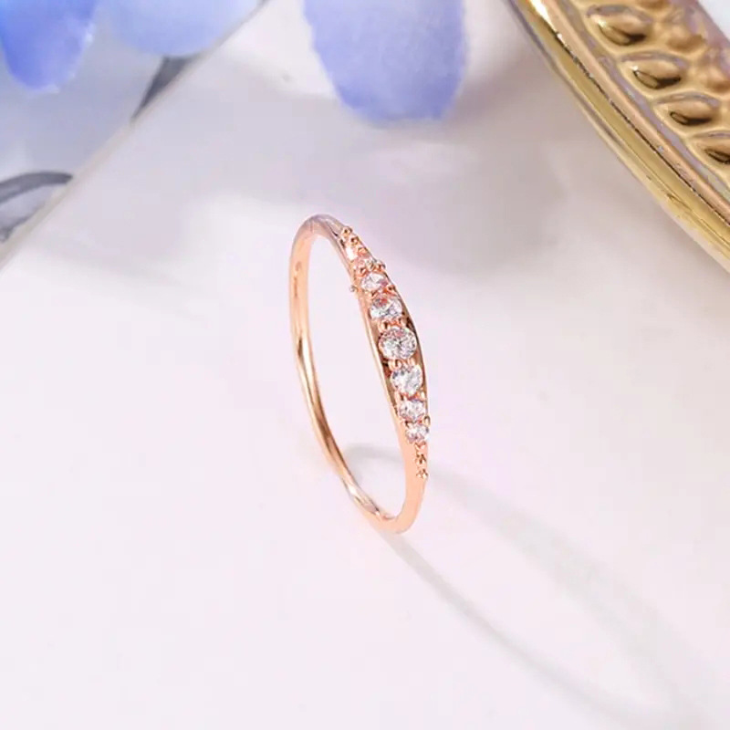 Fashion Rose Gold Copper Diamond Round Ring