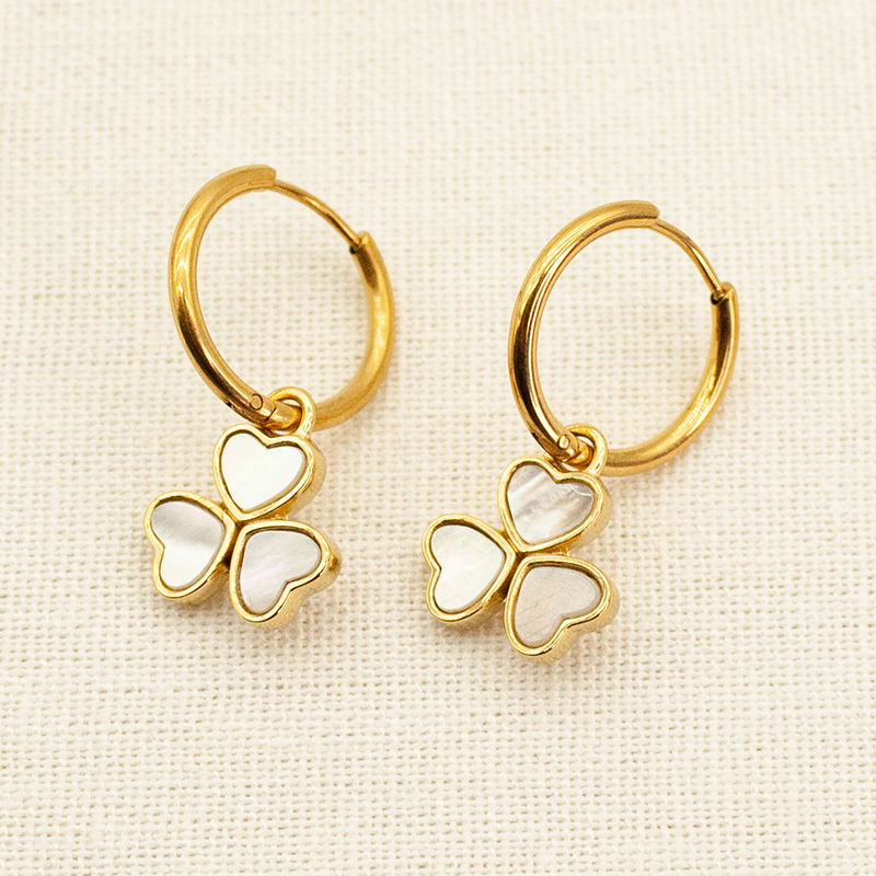Fashion Gold Titanium Steel Love Clover Earrings