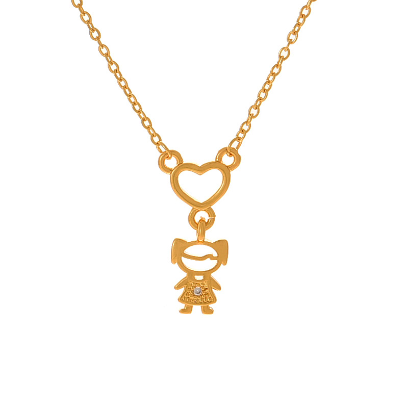 Fashion Golden 1 Copper Inlaid Zircon Love Girl Pendant Necklace