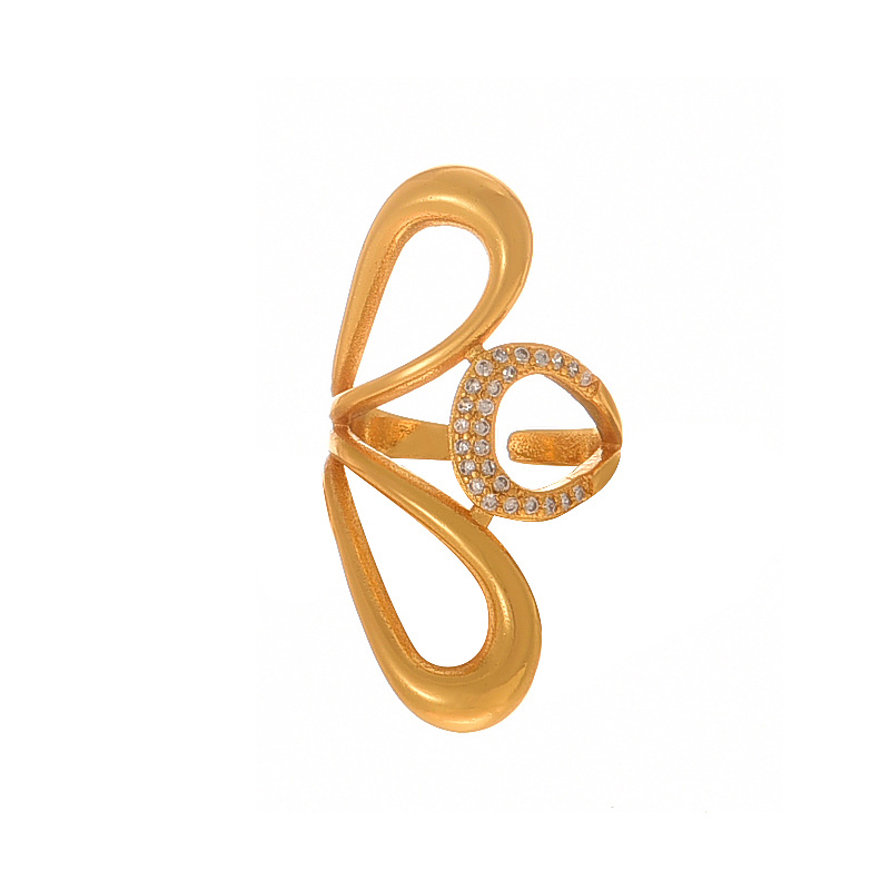 Fashion Golden 1 Copper Set Zircon Hollow Petal Ring