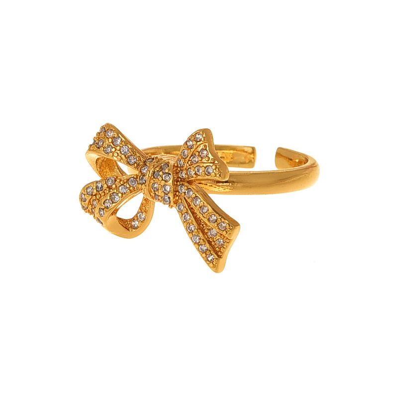 Fashion Golden 3 Copper Set Zirconia Bow Ring