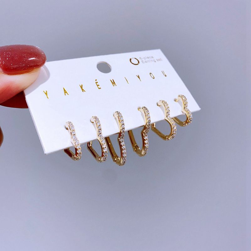Fashion Gold Copper Inlaid Zirconium Love Earrings Set