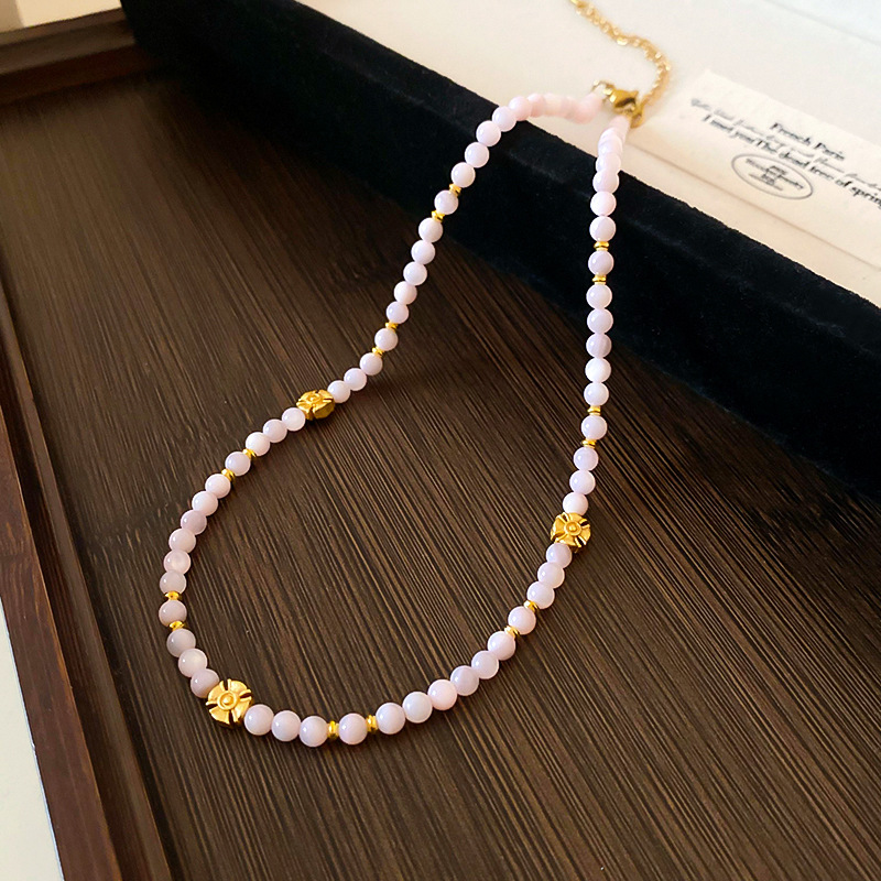 Fashion Necklace-pink Pearl Bead Necklace