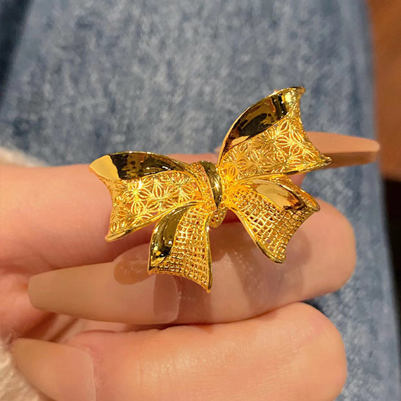 Fashion Ring-gold Sand Gold Bow Open Ring