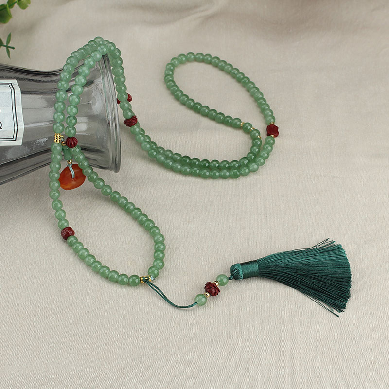 Fashion Necklace-green Glass Beaded Lucky Ring Necklace