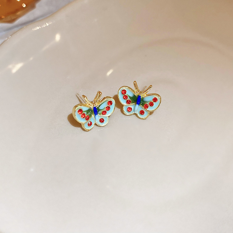 Fashion Blue Alloy Diamond Butterfly Oil Drop Earrings