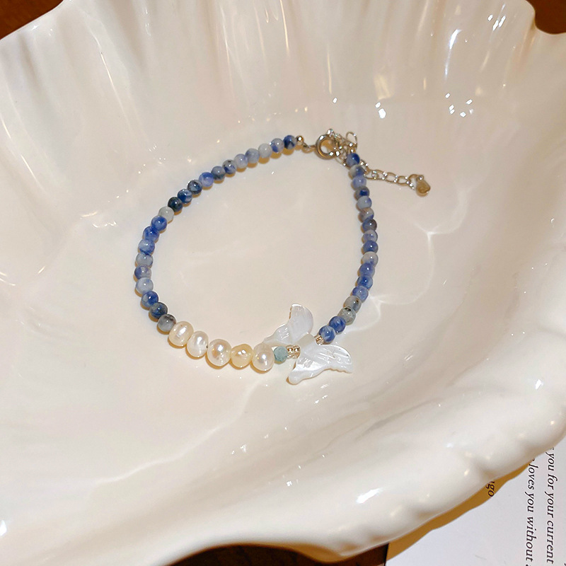 Fashion Bracelet-blue Shell Pearl Beaded Butterfly Bracelet
