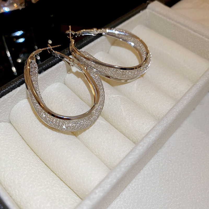 Fashion Silver Copper Diamond Oval Earrings