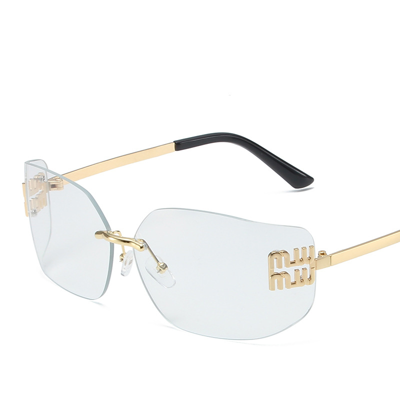 Fashion Gold Frame Transparent Film Ac Round Frame Curved Sunglasses