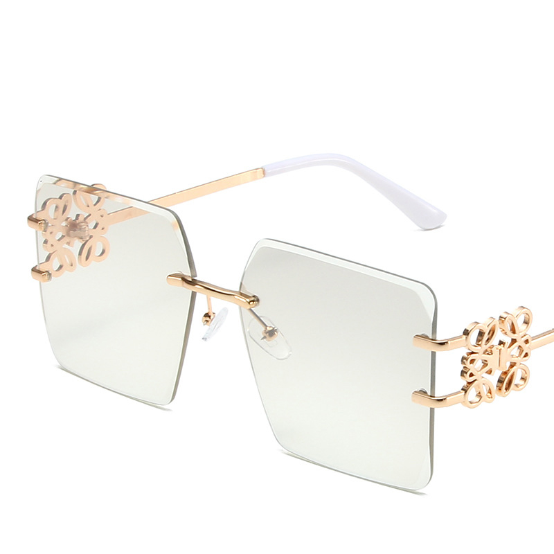 Fashion Gold Frame Graduated Mercury Square Cut-off Chinese Knot Sunglasses