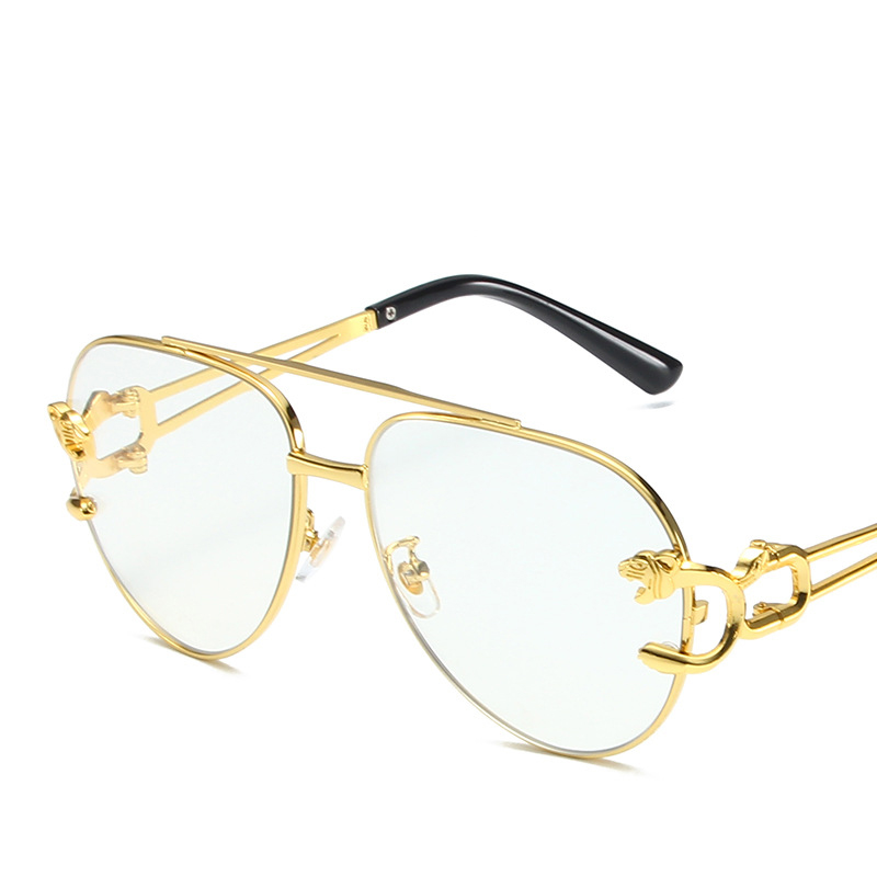 Fashion Gold Frame Blu Ray Double Bridge Metal Large Frame Sunglasses