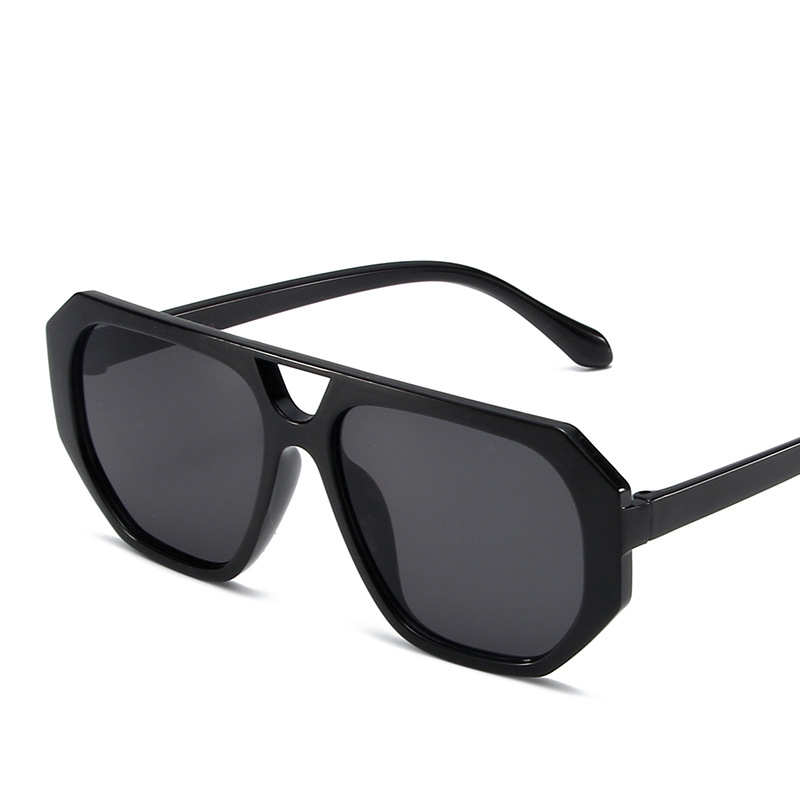 Fashion Bright Black All Gray Film Double Bridge Square Sunglasses