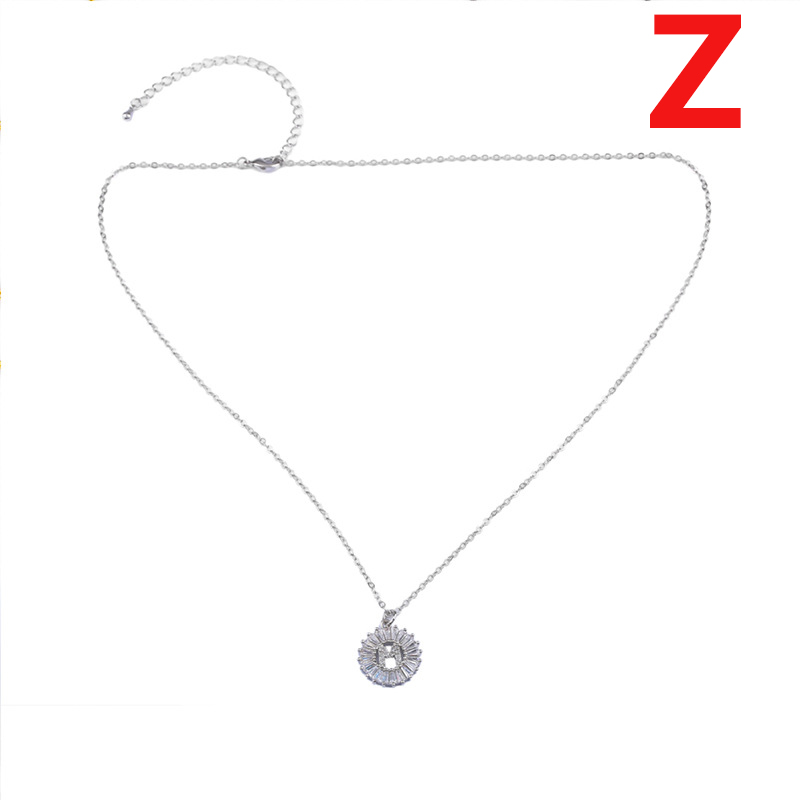 Fashion Silver Z Gold Plated Copper And Diamond 26 Letter Necklace