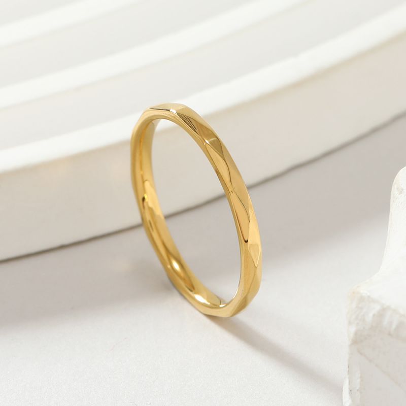 Fashion Gold (diamond-shaped Figure) Stainless Steel Multi-diamond Round Ring