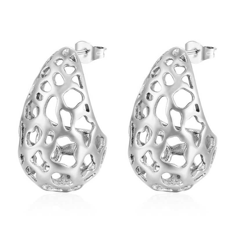 Fashion Hollow Water Drop Steel Color Stainless Steel Hollow Water Drop Earrings